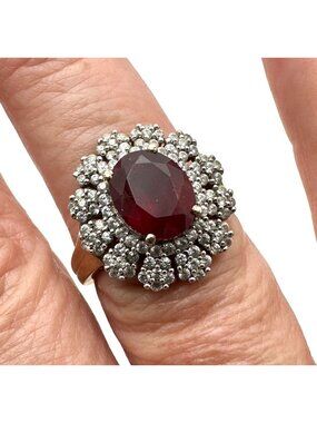 Chuck Clemency Ruby Diamond Cluster Ring Gold Plated Sterling Silver Size 8 Vint